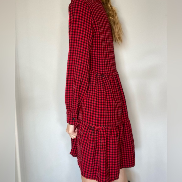 Euromoda Womens XS Red and black plaid - tiered dress - Picture 3 of 5